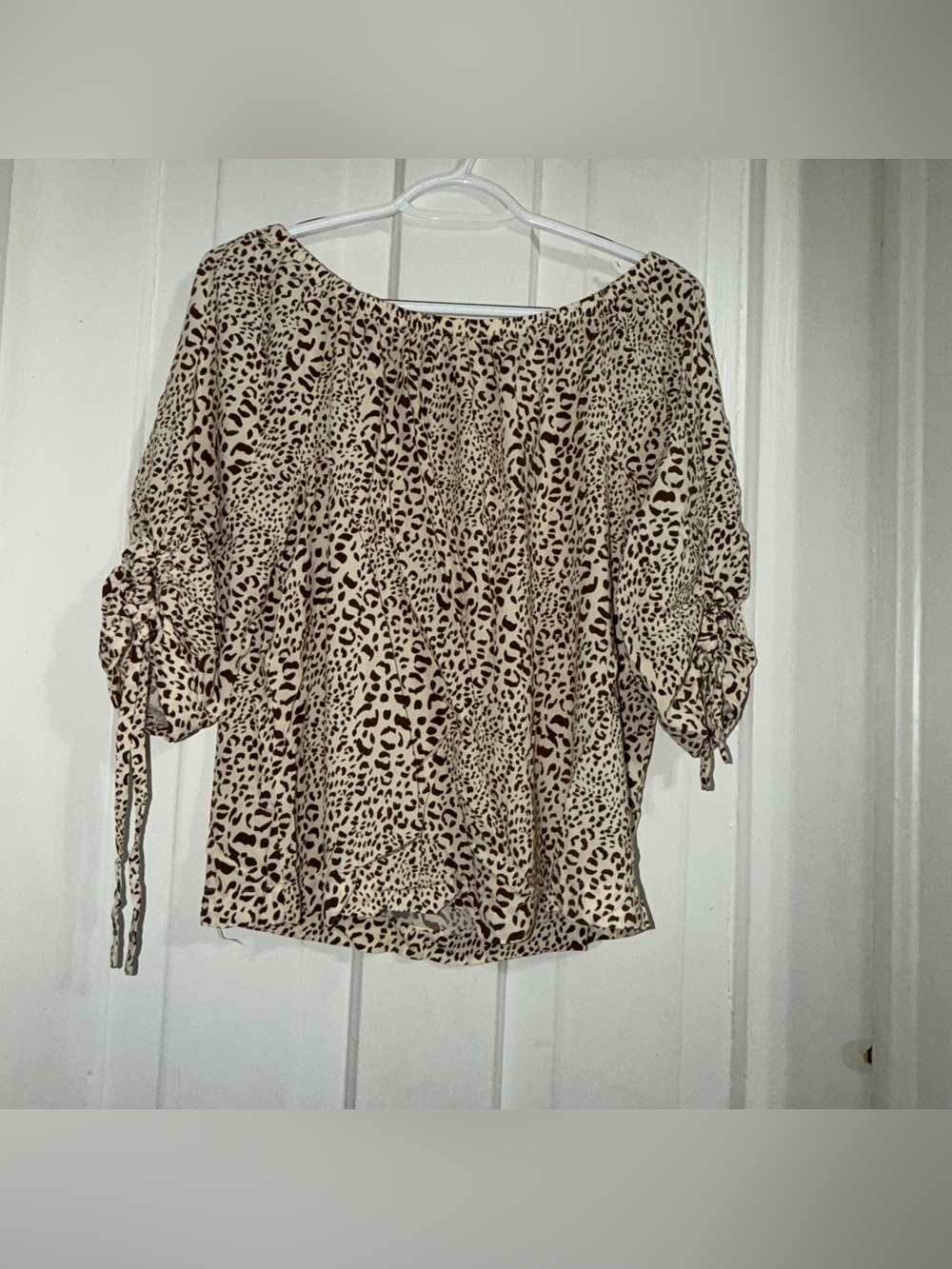 Women's size medium shirt Cooper & Ella Animal Print Blouse in Brown & Cream